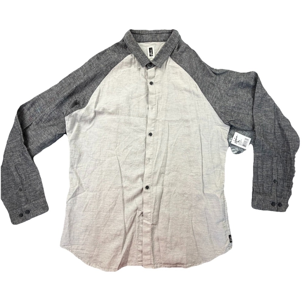 Howe No 65 Linen Cotton Shirt Men's XL Gray Colorblock NWT